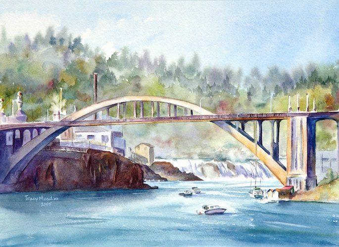 oregon city bridge watercolor