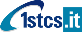 Logo for 1stcs.it, blue and white design, with a curving blue accent and the website address.