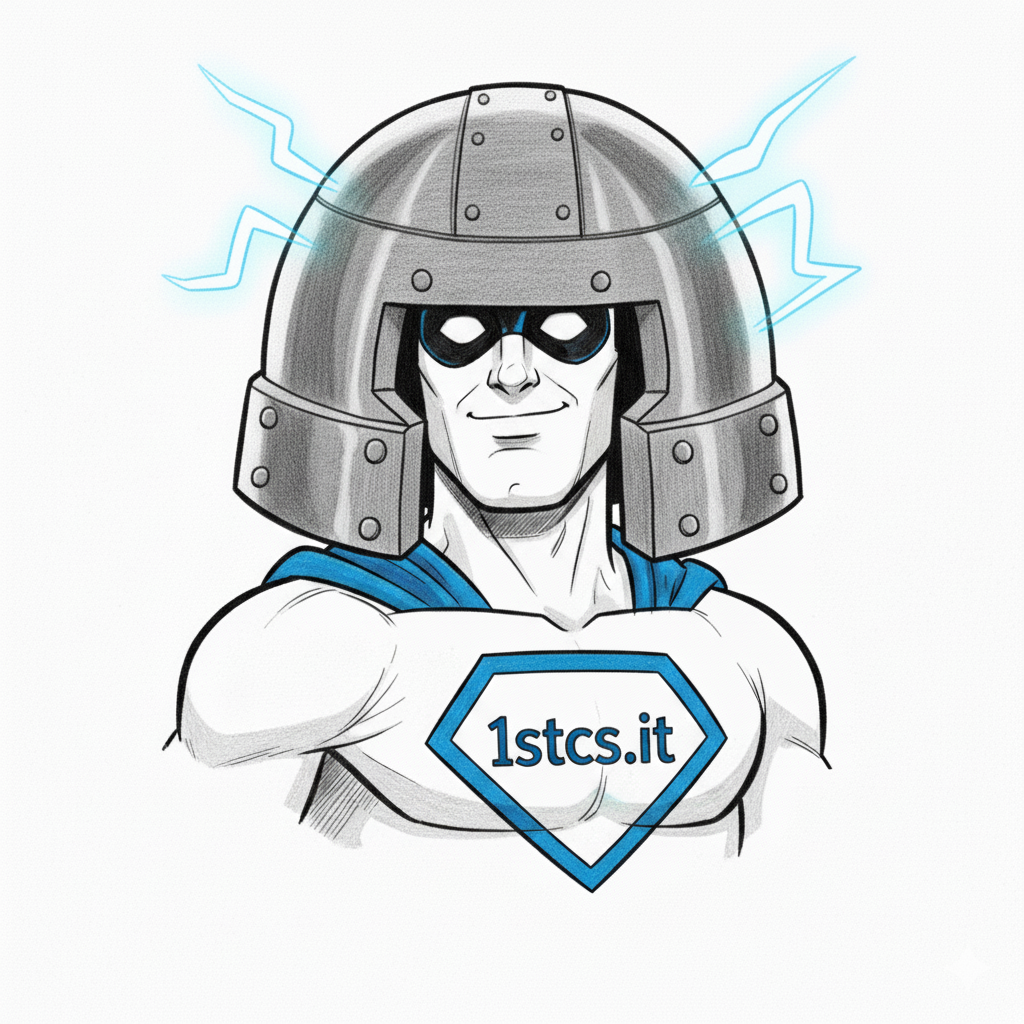 Superhero with metallic helmet and chest emblem 