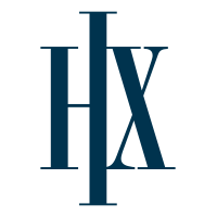 Dark blue monogram of the letters H, I, and X, with the 