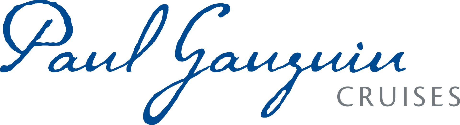 A blue and white logo for paul gauguin cruises