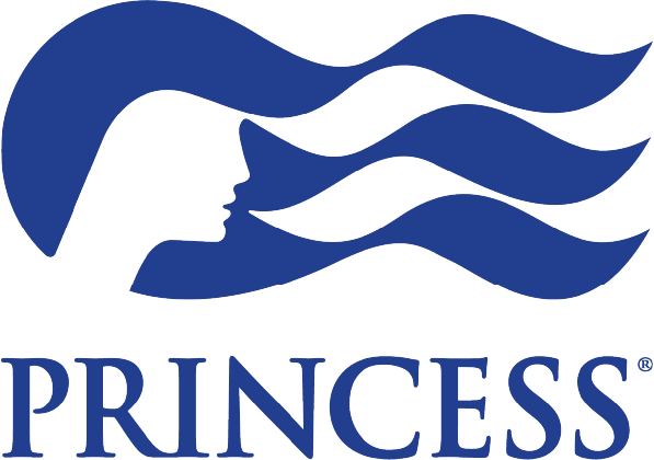 Princess Cruises logo: Silhouette of a woman's profile with flowing blue waves, above the word 
