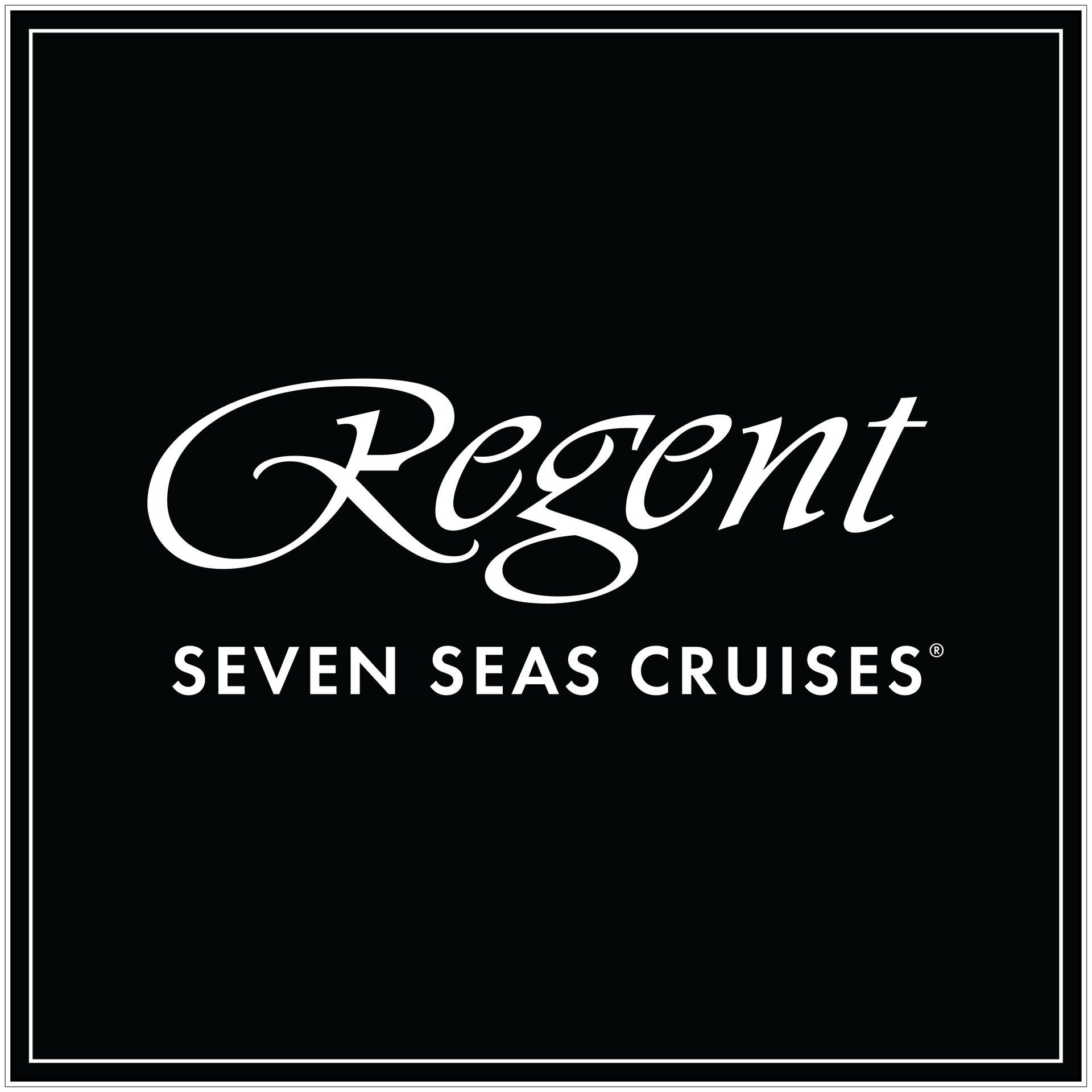 Regent Seven Seas Cruises logo on a black background, white text.