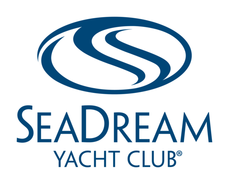 A blue and white logo for seadream yacht club