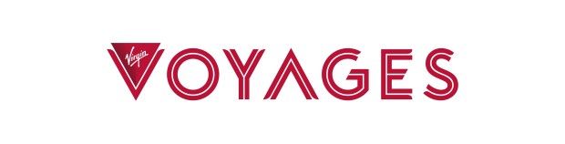Virgin Voyages logo in red, featuring a stylized 