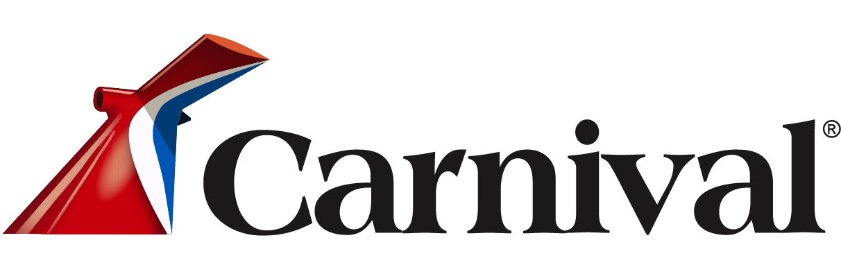 Carnival Cruise Line logo: Red, white, and blue ship funnel graphic next to the word 
