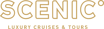 Logo for Scenic Luxury Cruises & Tours, a gold-colored wordmark with the company's name, 