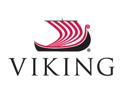 Viking logo: black Viking ship with a red and white striped sail above the word 