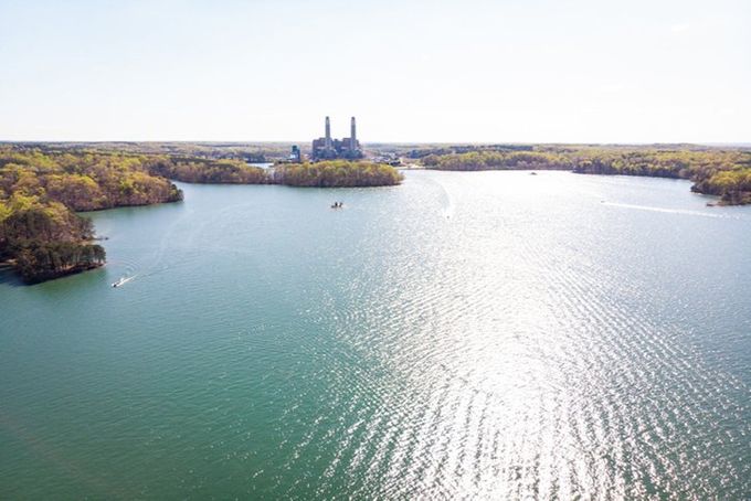 Aerial View of Power Plant on Belews Lake