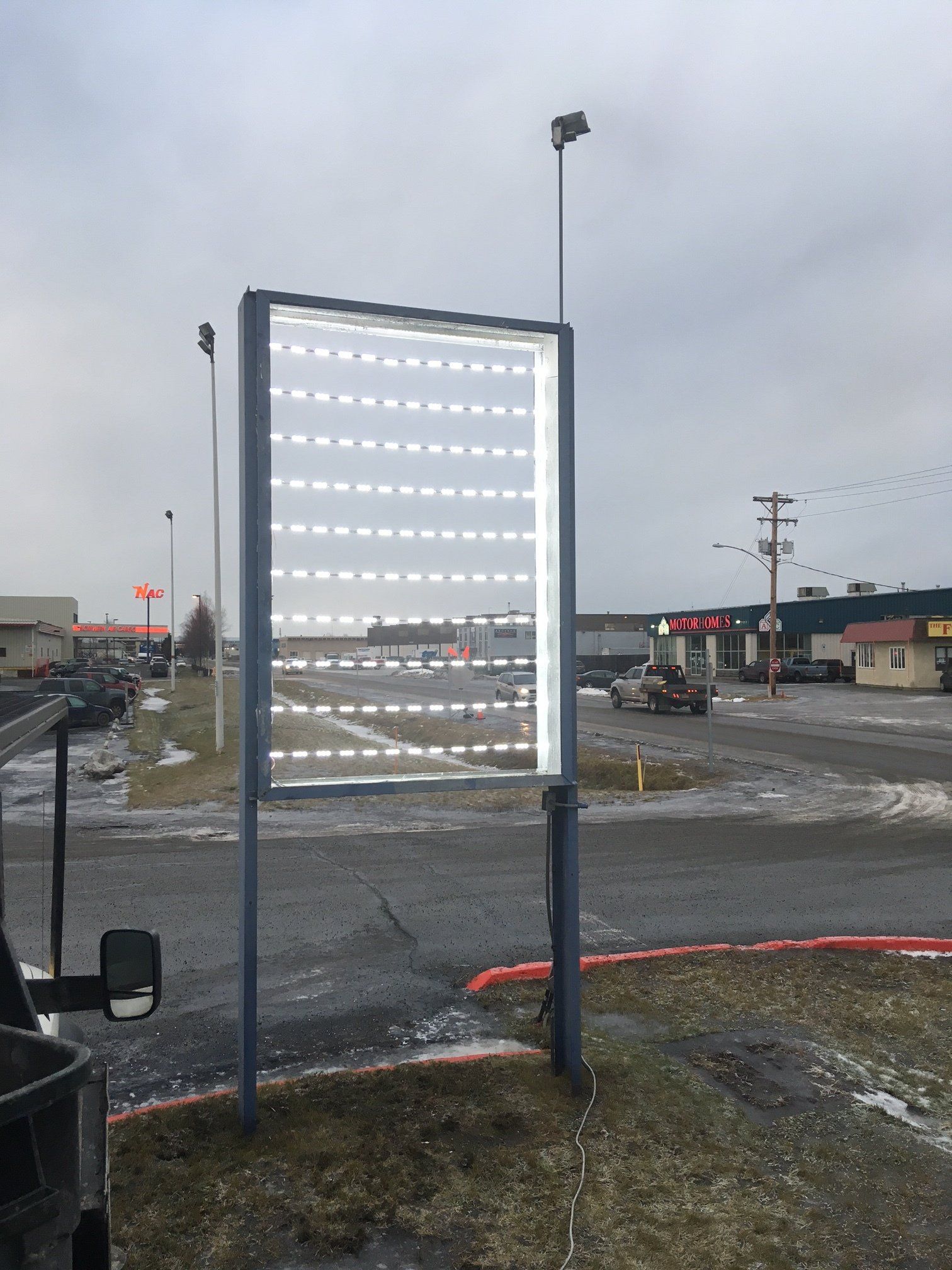 Shopping center sign LED Retrofit done by Universal Sign and Lighting in Alaska