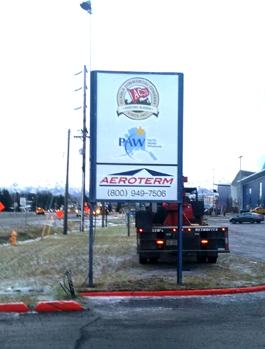 Shopping center sign LED Retrofit done by Universal Sign and Lighting in Alaska