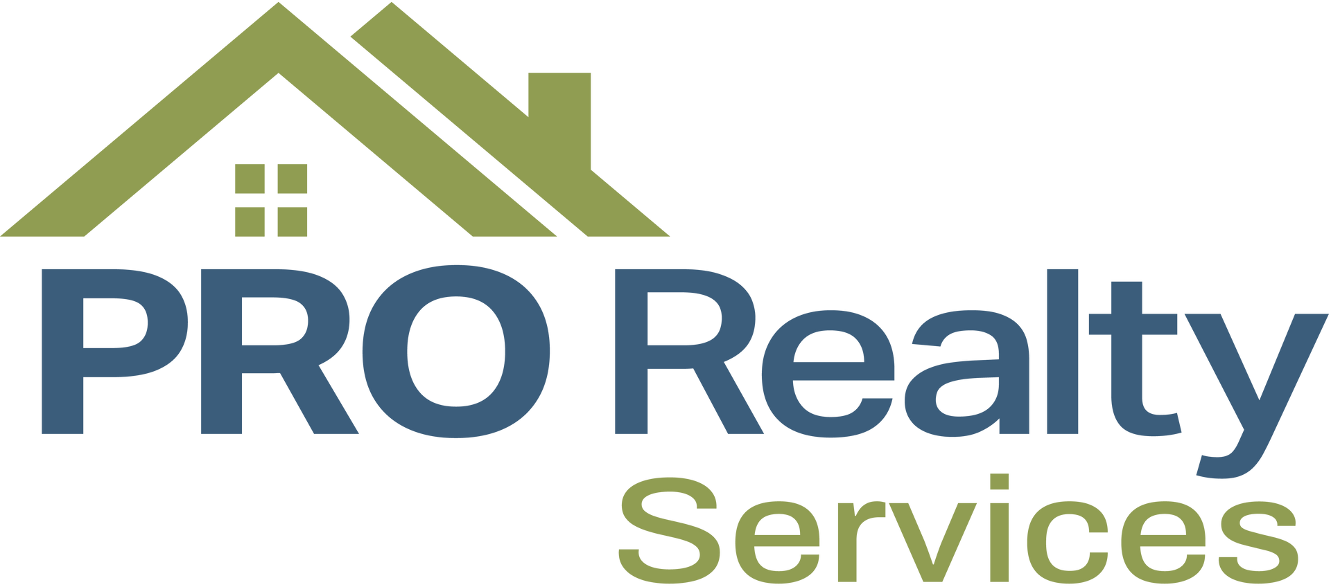 Logo of PRO Realty Services: green house icon above blue text.