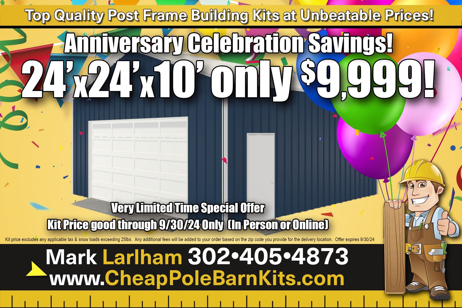 24'x24'x10' Pole Barn Kit Special