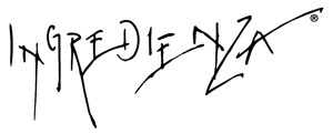 Eine Schwarzweißzeichnung des Wortes „Ingredienza“ auf weißem Hintergrund.