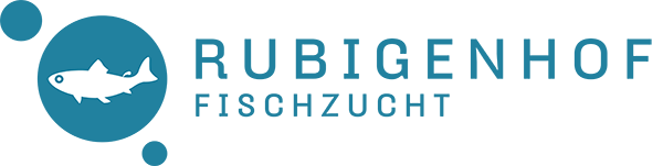Das Logo der Rubigenhof Fischzucht zeigt einen Fisch in einem blauen Kreis.