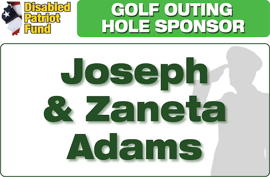 A golf outing hole sponsor sign for joseph and zaneta adams
