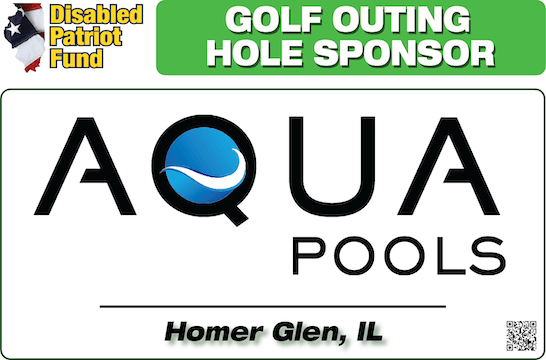 A sign for aqua pools golf outing hole sponsor