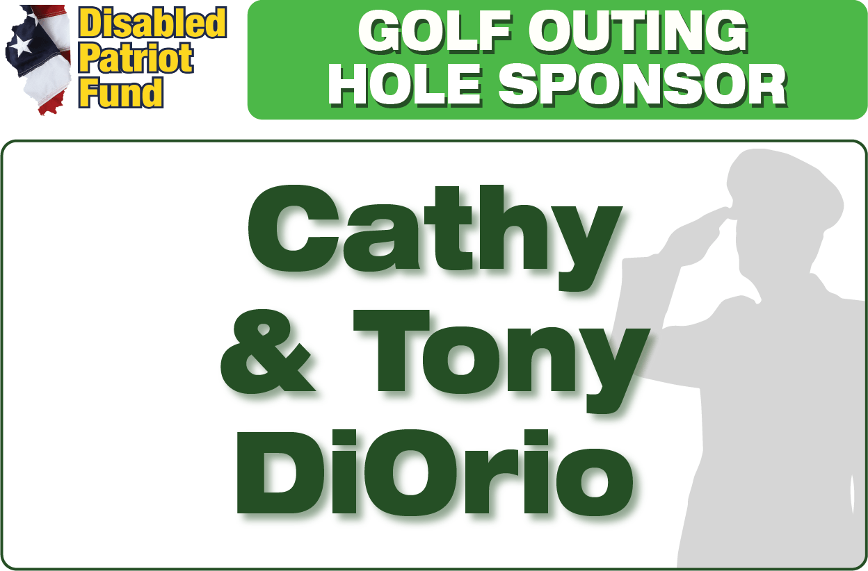 A sign that says golf outing hole sponsor cathy & tony diorio