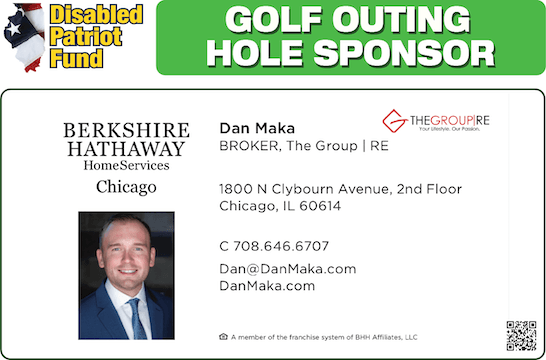 A disabled patriot fund golf outing hole sponsor card