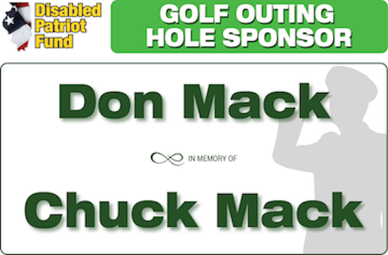 A golf outing hole sponsor sign for don mack and chuck mack