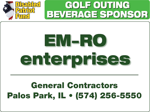An advertisement for golf outing beverage sponsor em-ro enterprises