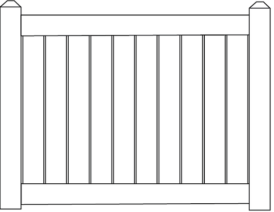A black and white drawing of a wooden fence on a white background.