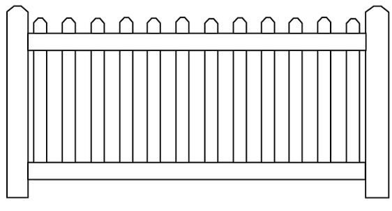 A black and white drawing of a fence on a white background.