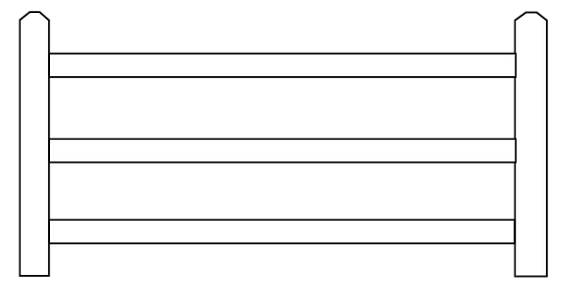 A black and white drawing of a wooden fence on a white background.