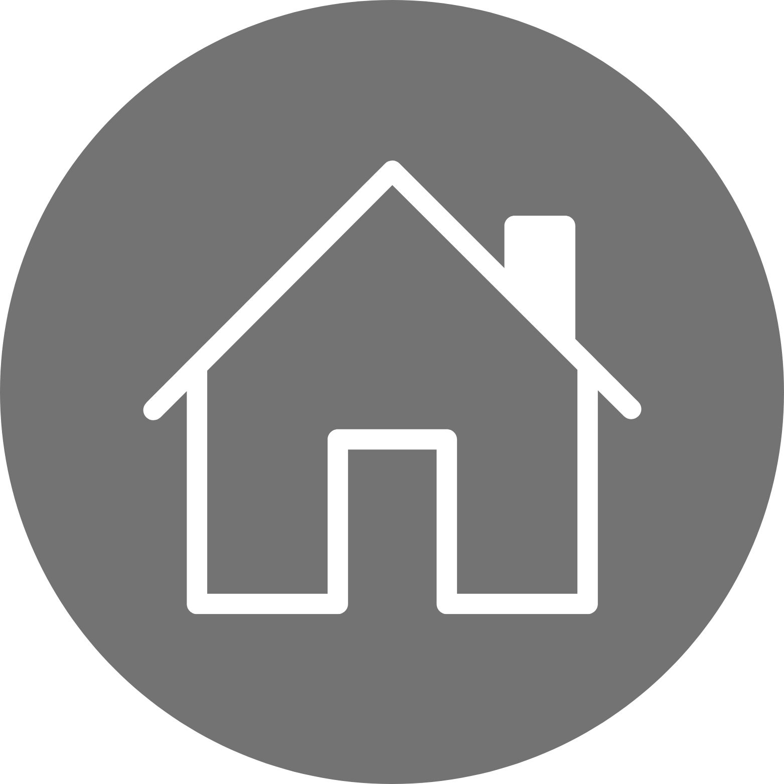 White outline of a house icon inside a gray circle.