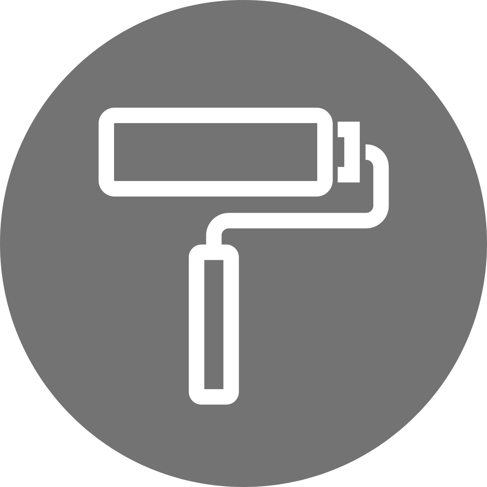 Paint roller icon in a gray circle.