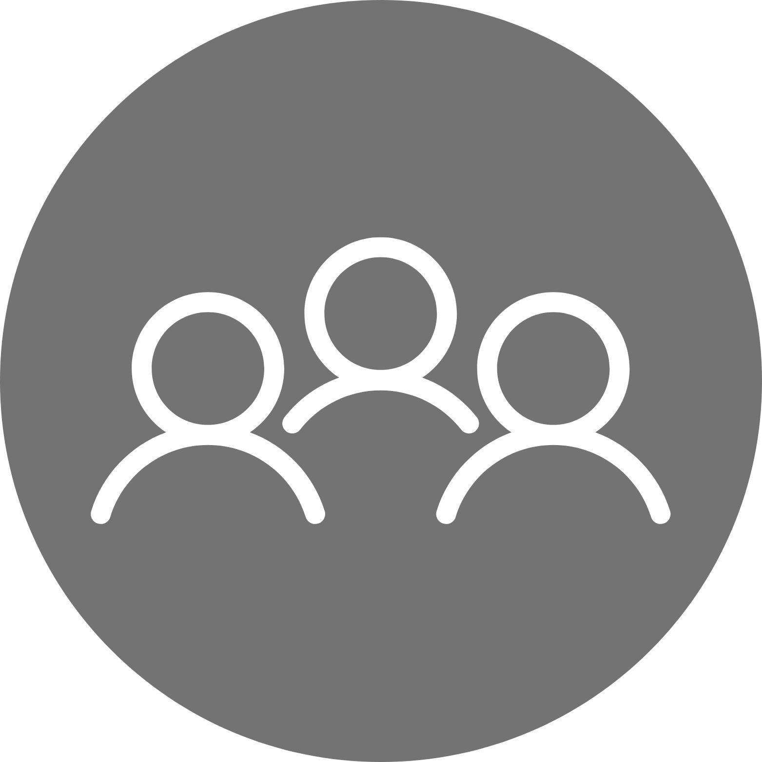 Three white outline figures inside a gray circle.