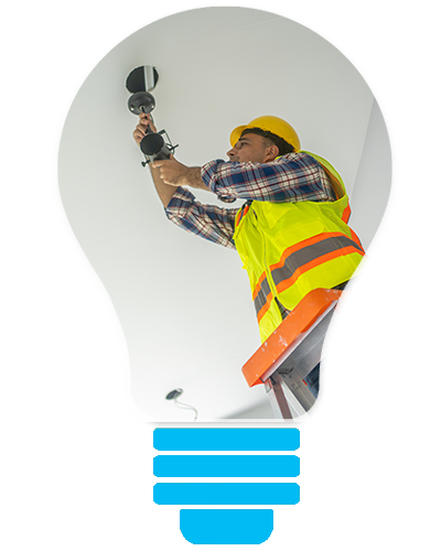 Electrician Man Worker Installing Ceiling Lamp — Murrumbateman, ACT — Johnston Services