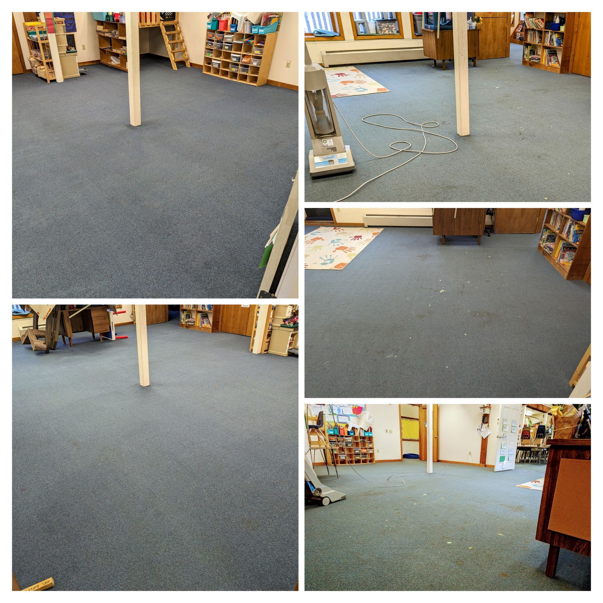 A vacuum cleaner is sitting on the floor of a room