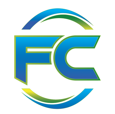 A blue and green logo for a company called fc