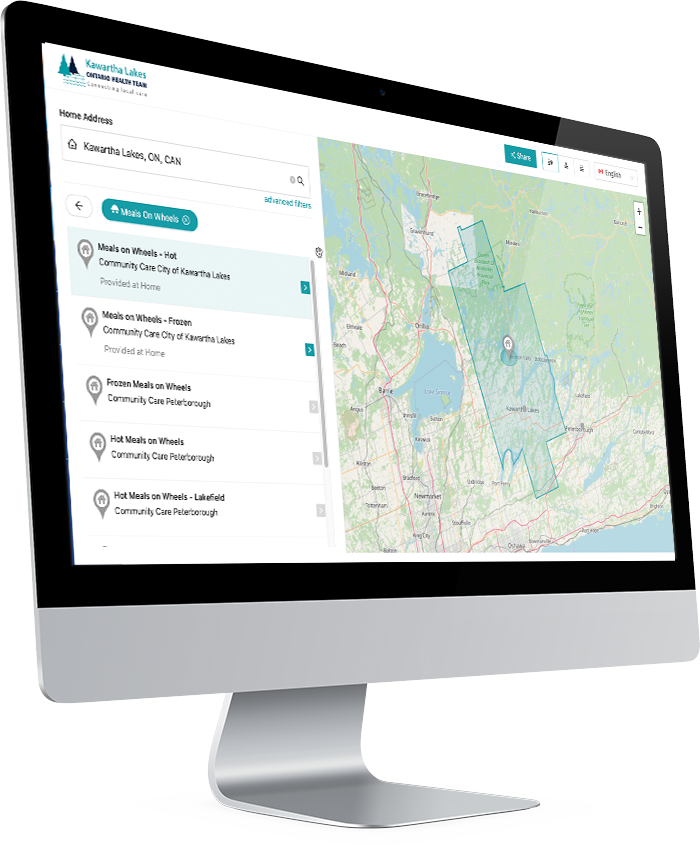 A computer monitor with a map on the screen.