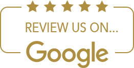Review Us On Google Gold “Review us on Google” badge with five stars and the Google logo