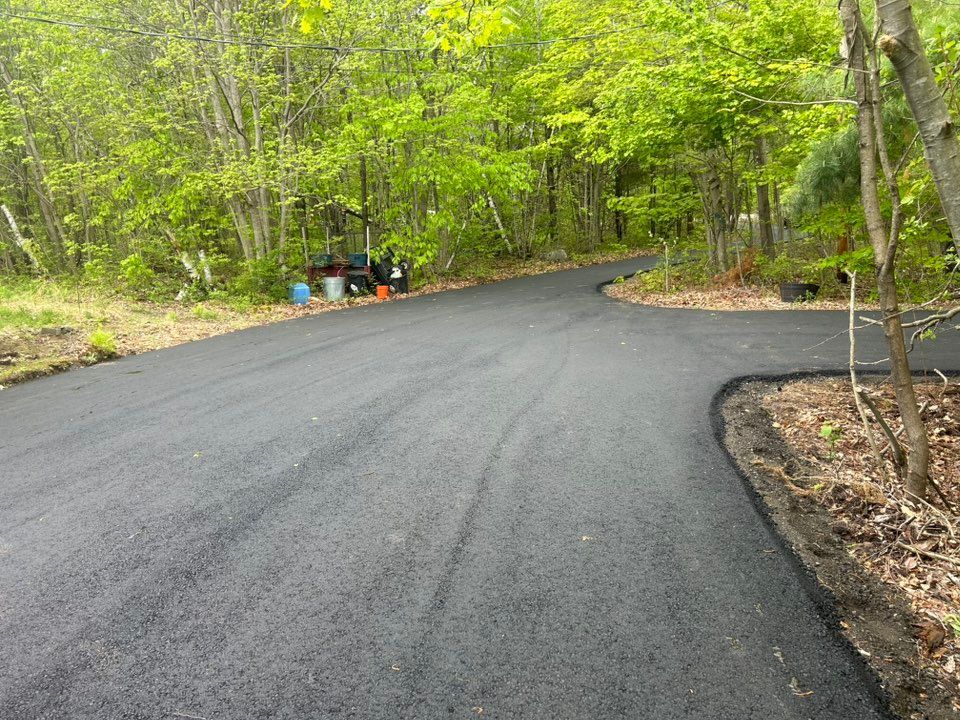 A road that is going through a forest with trees on both sides