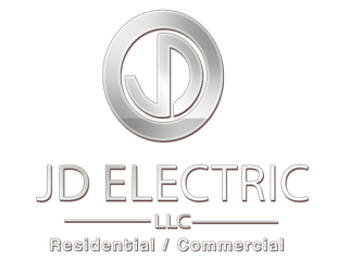 JD Electric LLC logo with silver circular monogram and text "Residential / Commercial"