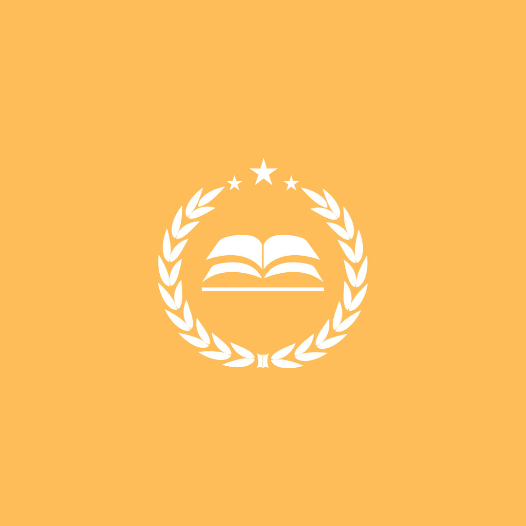 A white book with a laurel wreath around it on a yellow background.