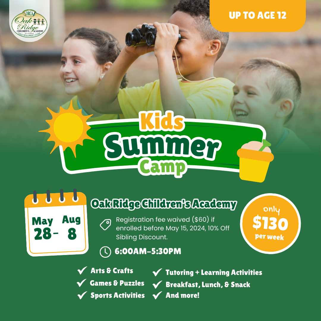 A poster for kids summer camp at oak ridge children 's academy