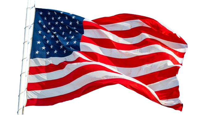 American flag waving in the wind, red and white stripes, blue field with white stars.