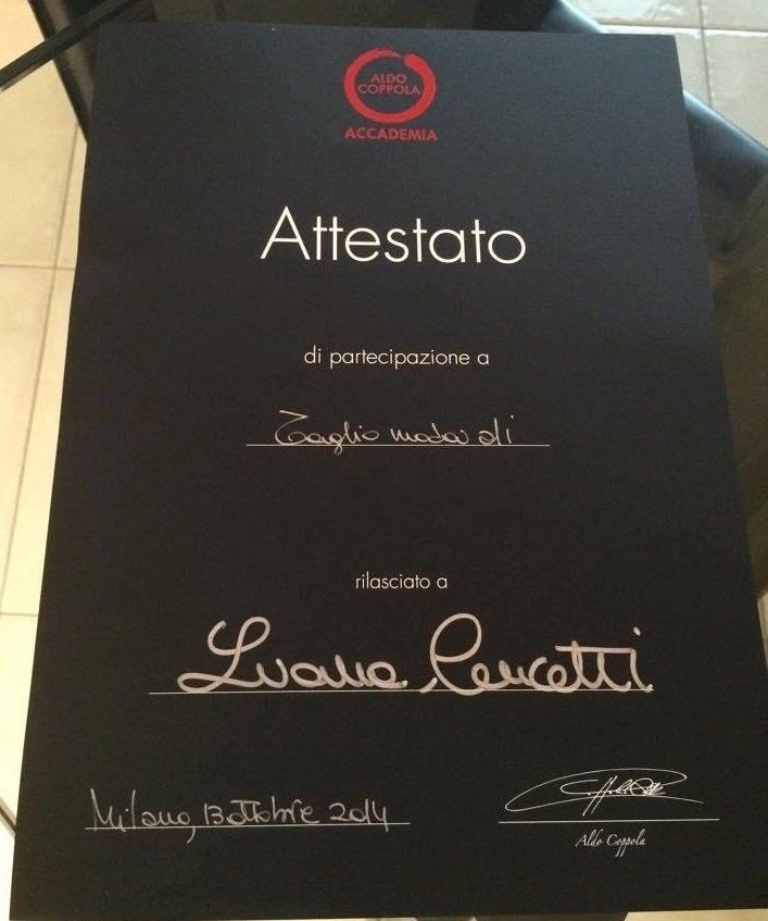 attestato di partecipazione al corso Taglio Moda