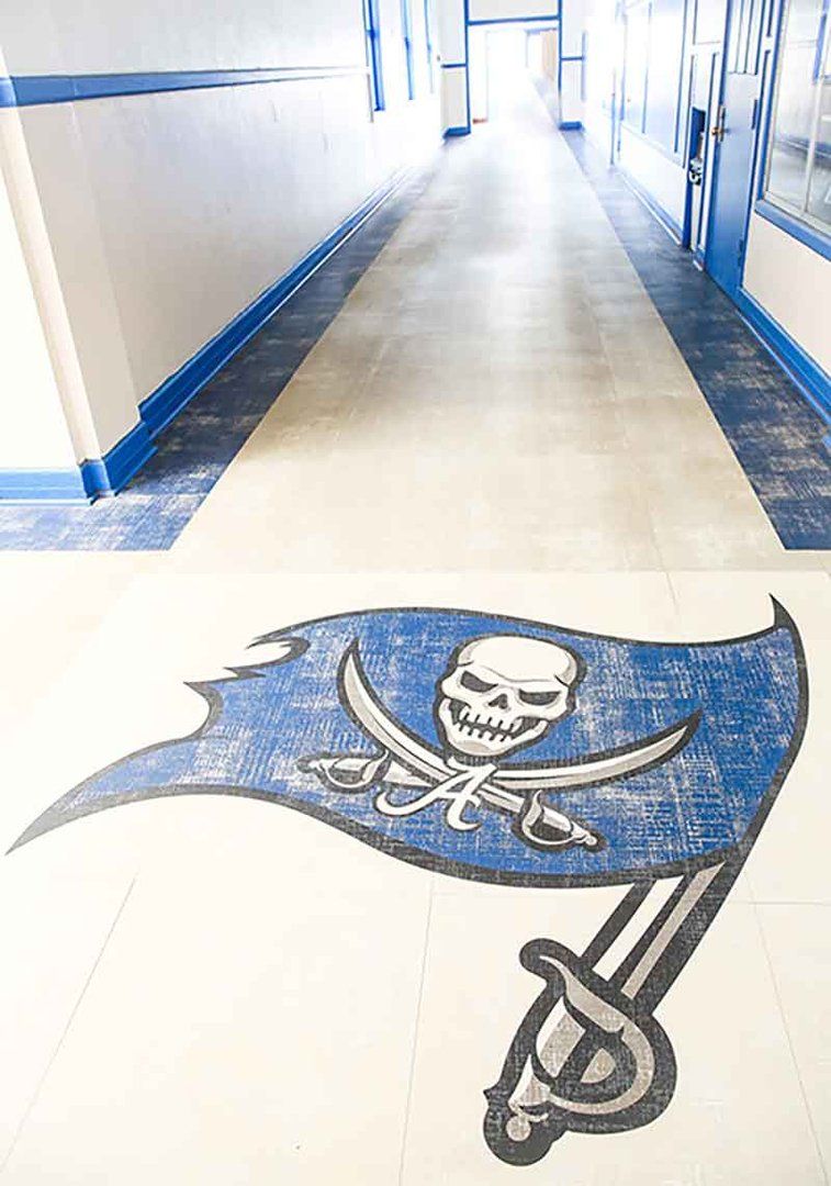 Avenal CA, Commercial Flooring with School Mascot Emblem