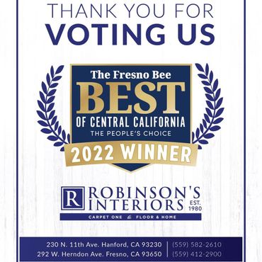 Fresno Bee Best Of Central California Award for Robinson's Interiors Carpet One Floor & Home -  Best Carpet & Flooring Store
