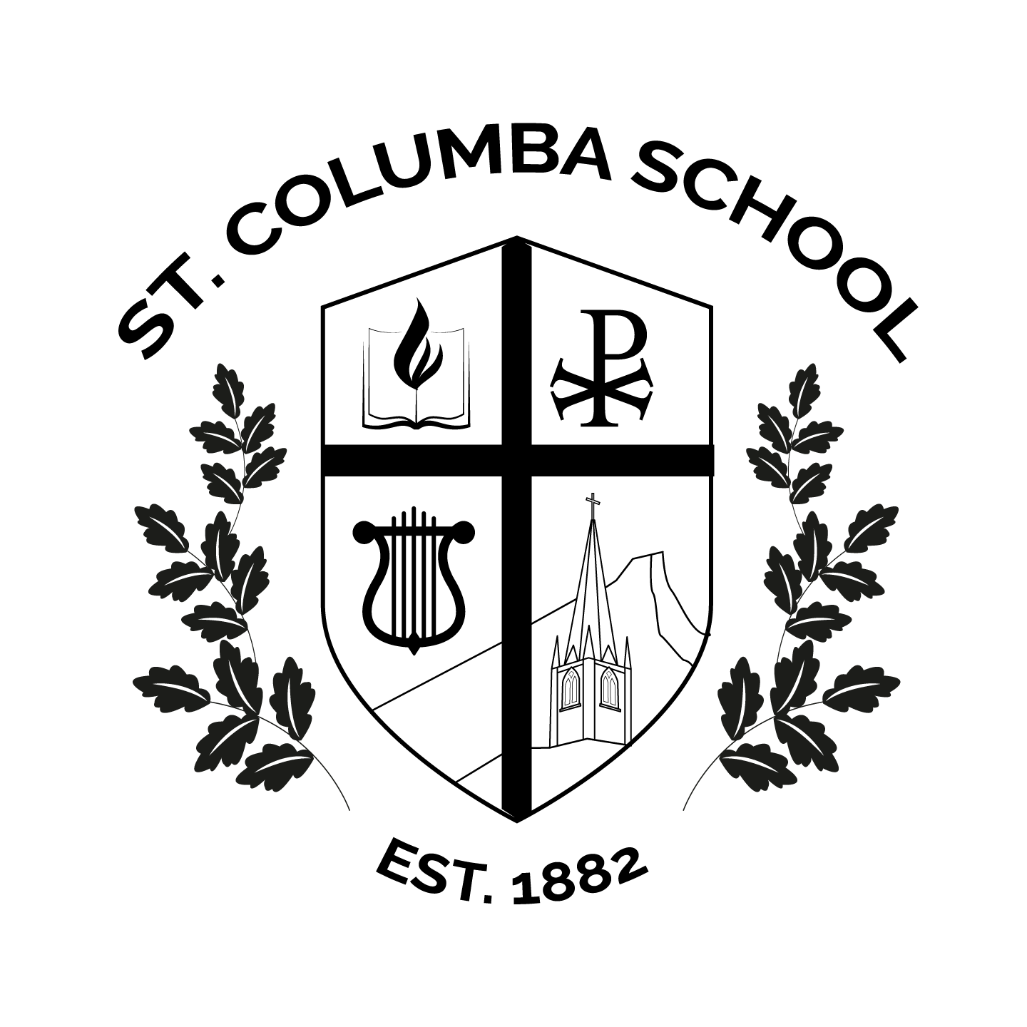 The logo for st. columba school was established in 1882