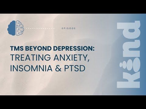 Title screen for a video about TMS therapy for anxiety, insomnia, and PTSD. Featuring a brain graphic and
