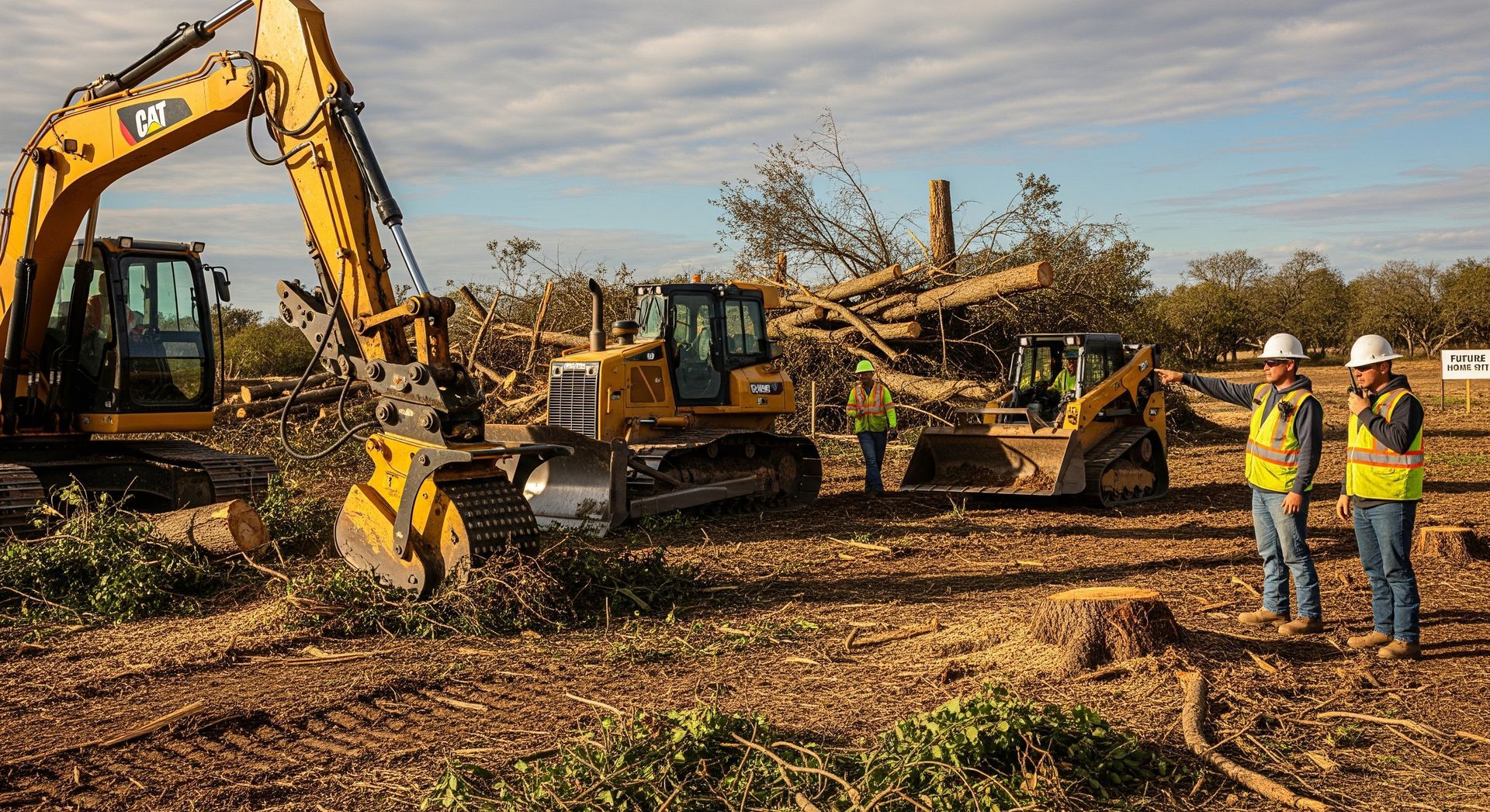 Land clearing Florida site preparation before construction with trees removed for building