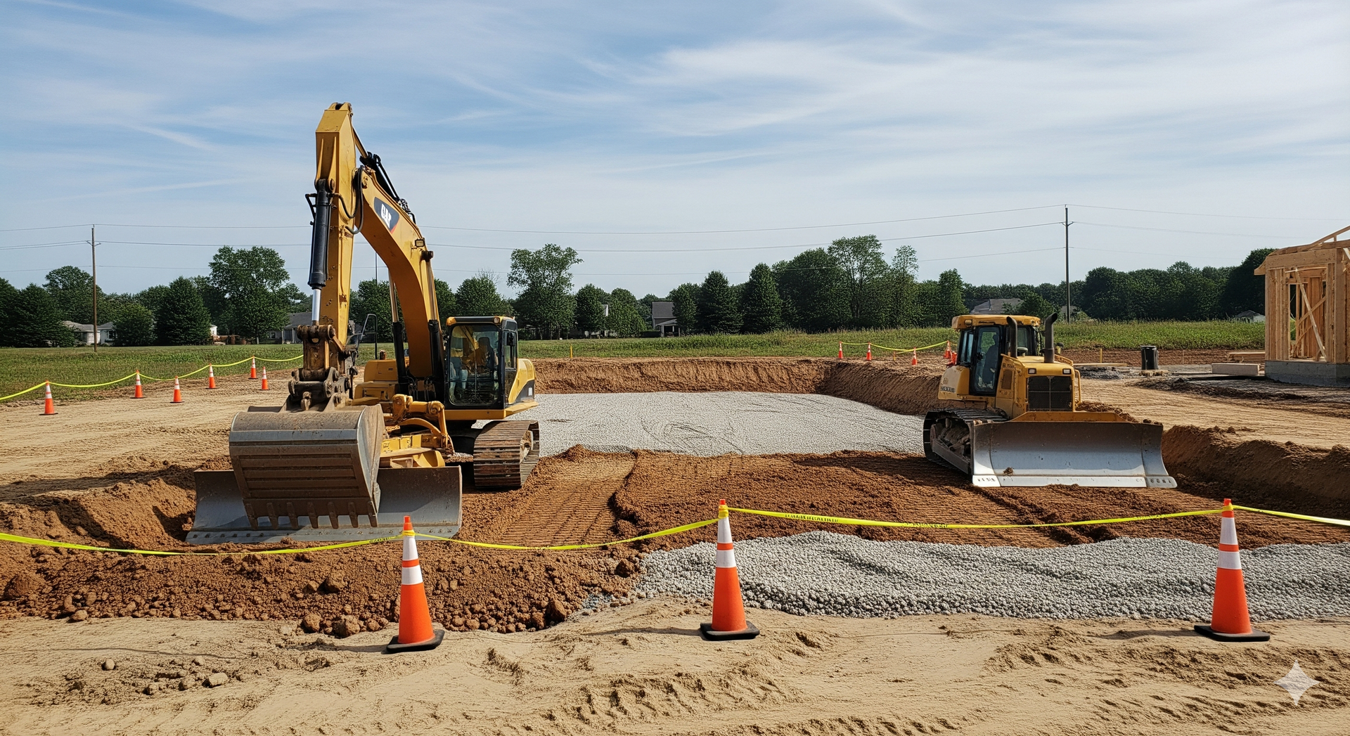 Site preparation with heavy equipment ensuring stable ground to prevent costly repairs later
