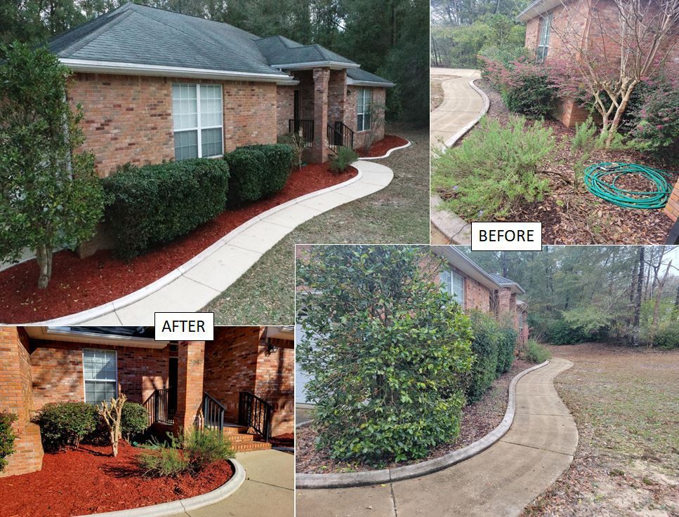 A before and after photo of a brick house