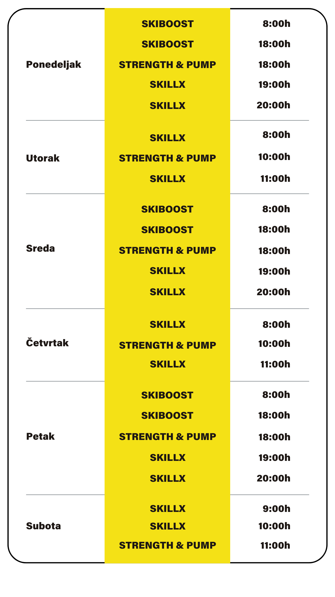 SkillX Class Schedule at Sky Experience